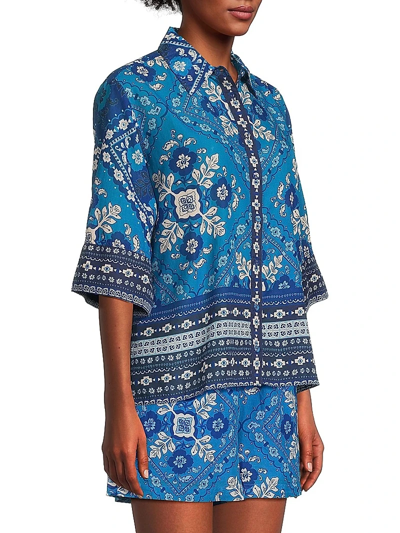 Printed Kimono-Sleeve Shirt