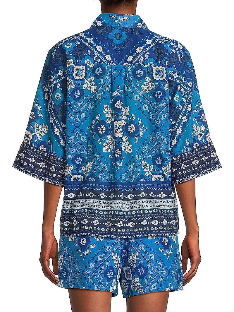 Printed Kimono-Sleeve Shirt