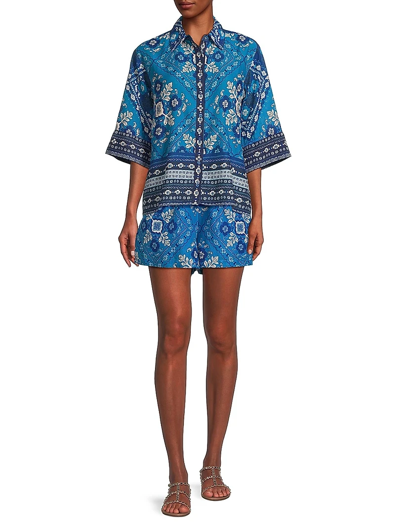 Printed Kimono-Sleeve Shirt