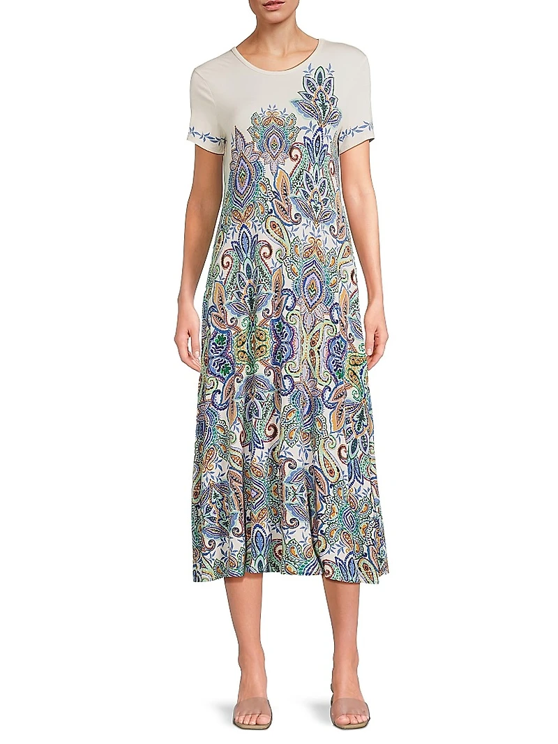 The Janie Favorite Paisley Stretch Jersey Midi-Dress