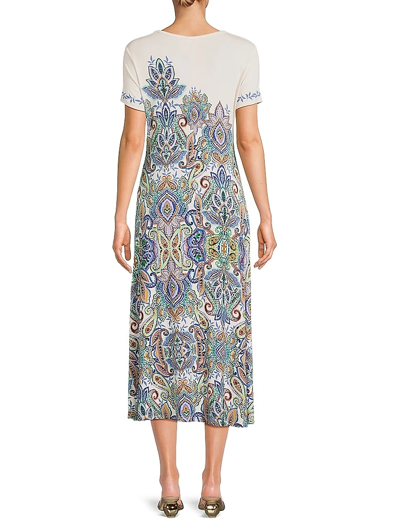 The Janie Favorite Paisley Stretch Jersey Midi-Dress