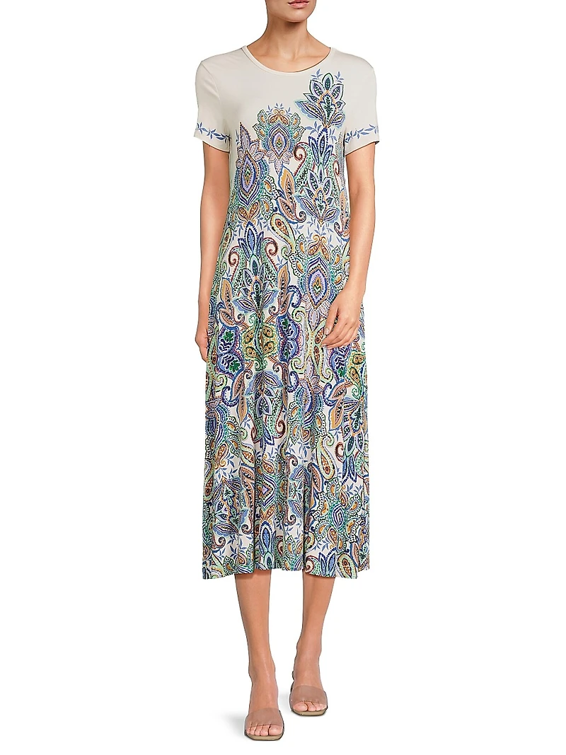 The Janie Favorite Paisley Stretch Jersey Midi-Dress