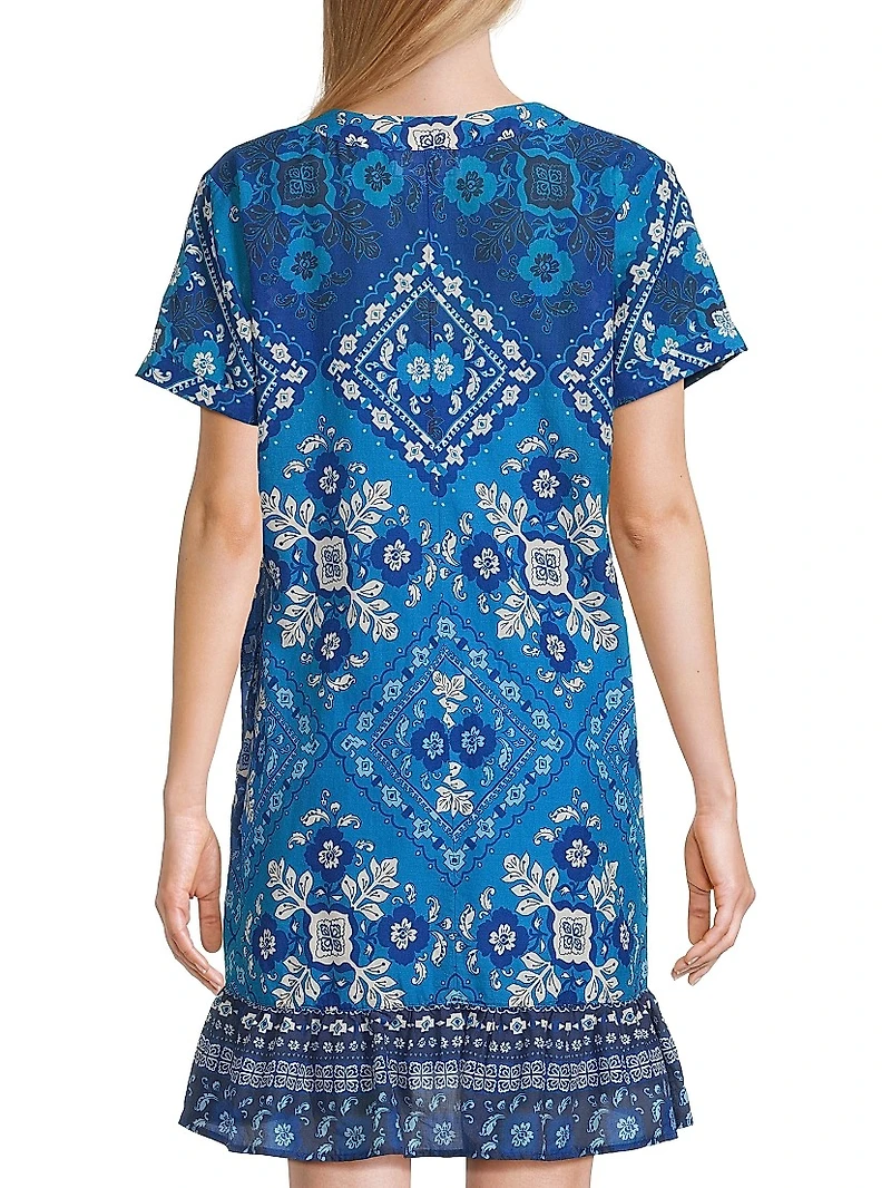 Ciena Printed Flounce Shift Midi-Dress