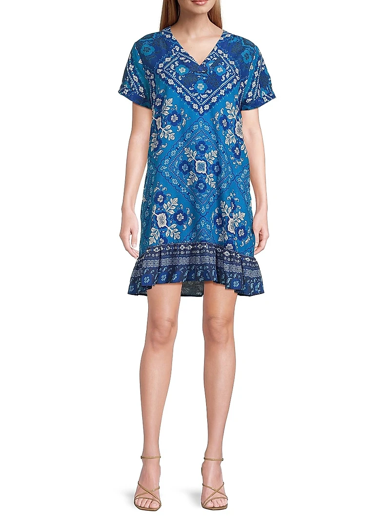 Ciena Printed Flounce Shift Midi-Dress