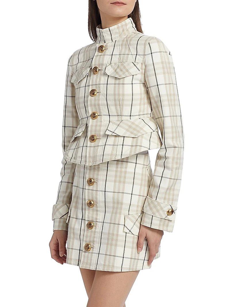 Check Cotton Peplum Jacket