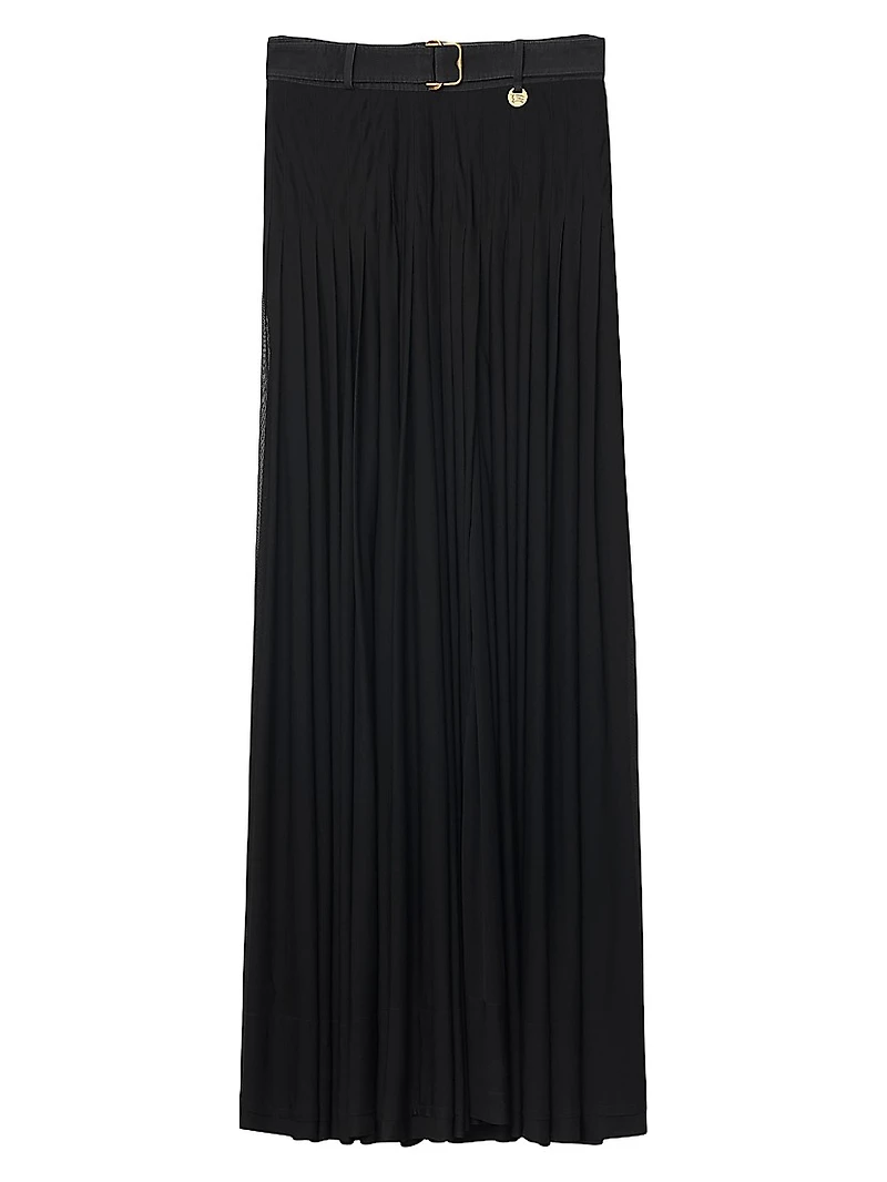Belted Pleated Maxi Skirt
