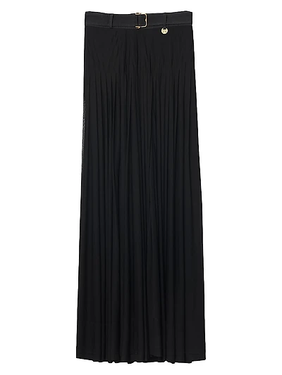 Belted Pleated Maxi Skirt