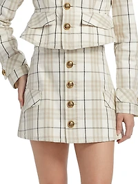 Check Cotton Button-Front Miniskirt