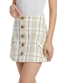 Check Cotton Button-Front Miniskirt