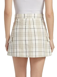 Check Cotton Button-Front Miniskirt