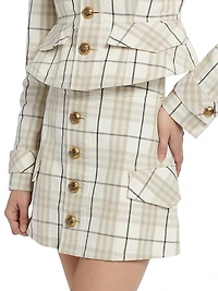 Check Cotton Button-Front Miniskirt