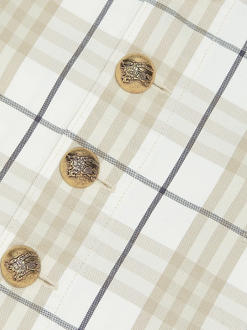 Check Cotton Button-Front Miniskirt