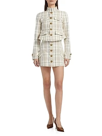 Check Cotton Button-Front Miniskirt