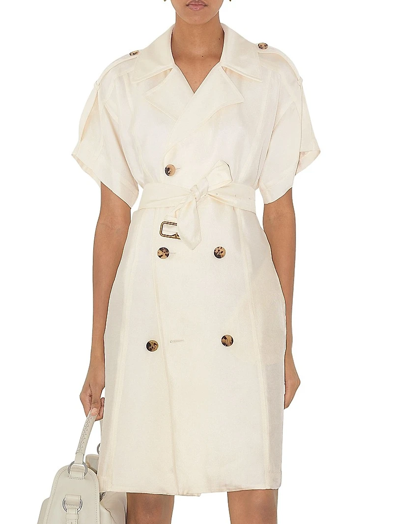 Tie-Waist Double-Breasted Trench Dress
