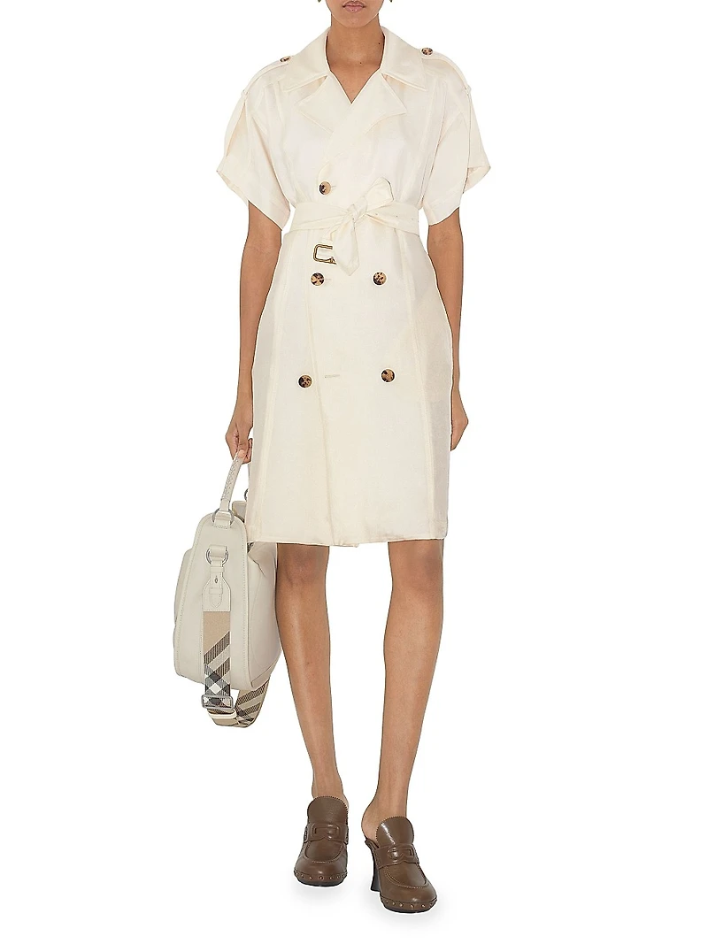 Tie-Waist Double-Breasted Trench Dress