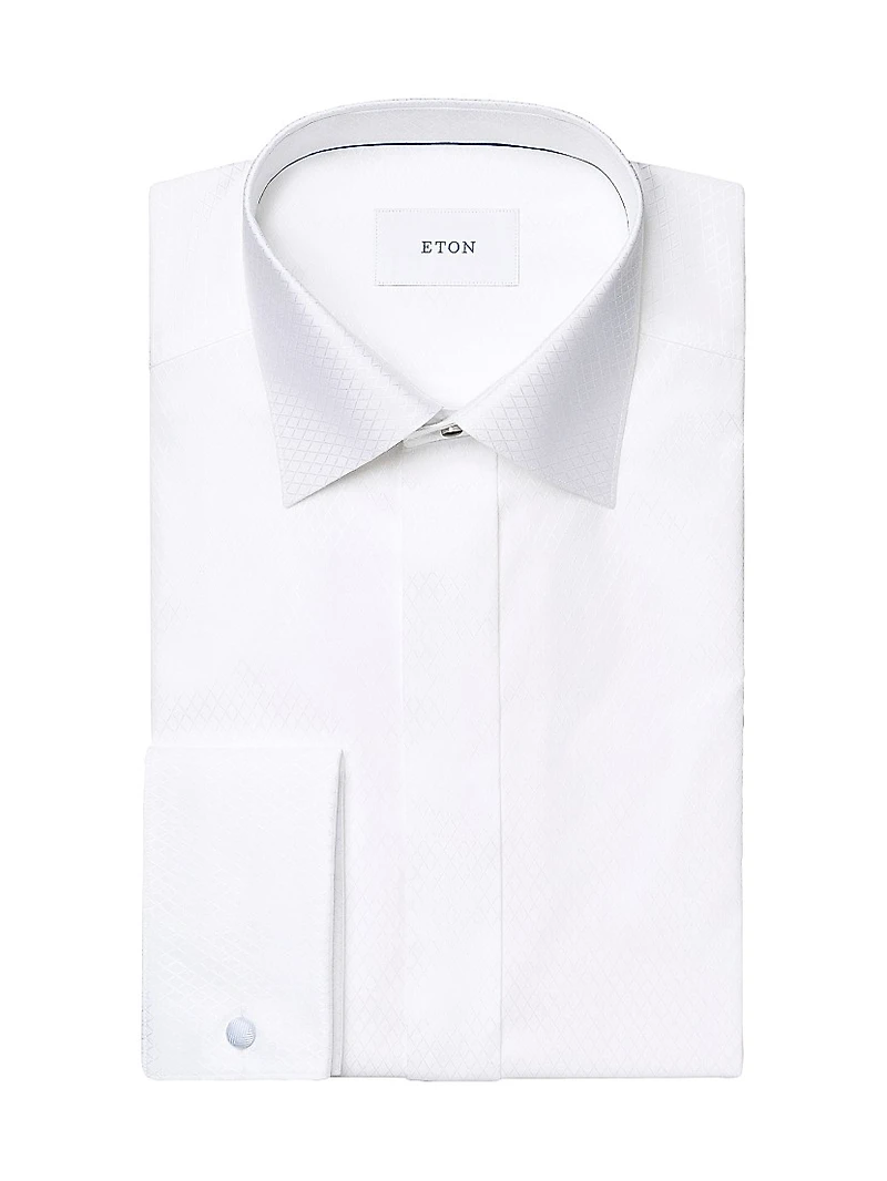 Slim-Fit Textured Fly-Front Formal Shirt