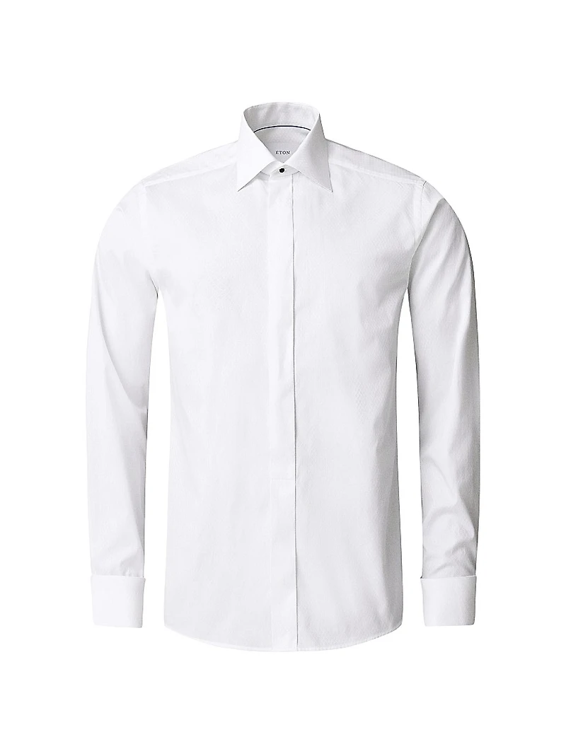Slim-Fit Textured Fly-Front Formal Shirt