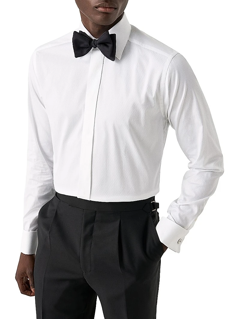 Slim-Fit Textured Fly-Front Formal Shirt