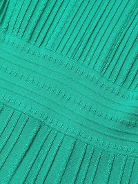 Pleated Knit V-Neck Midi-Dress