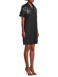 Floral-Embroidered Stretch-Cotton Minidress