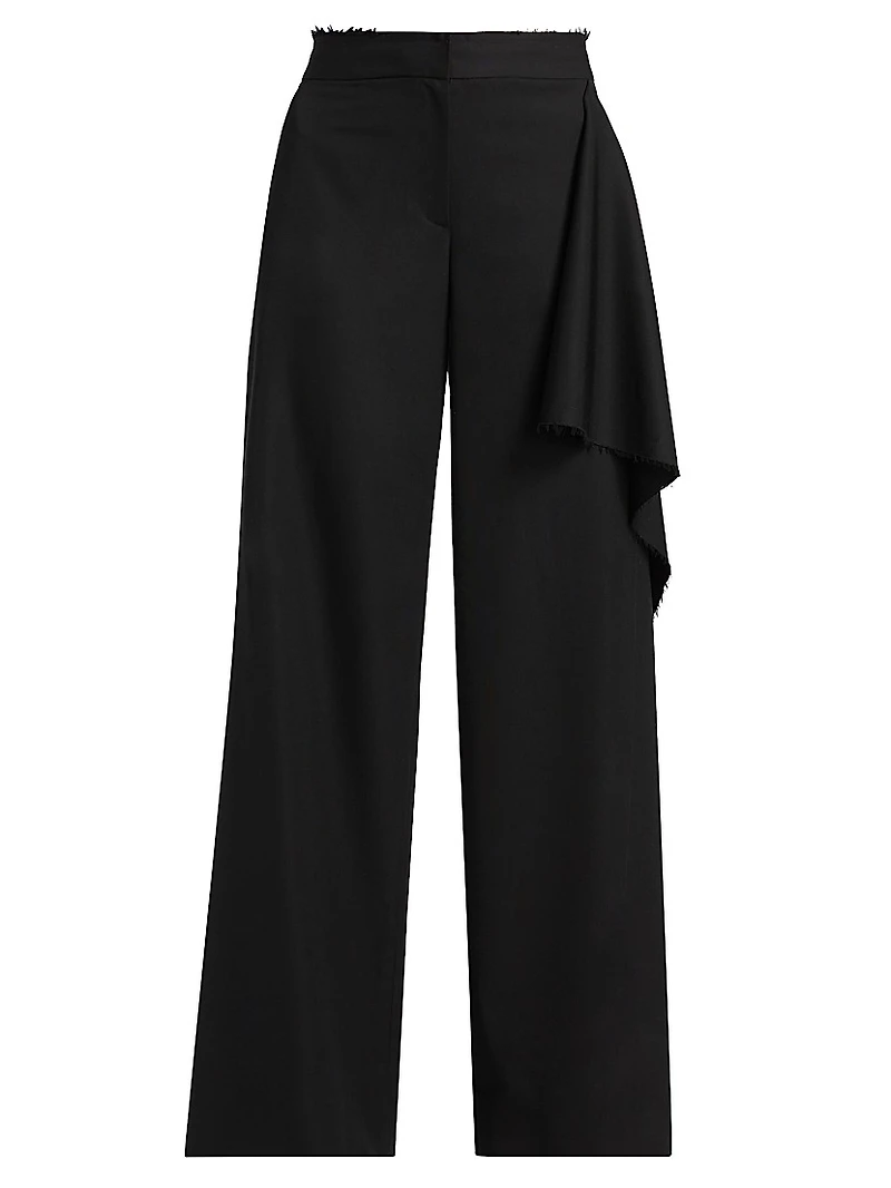 Draped Wool-Silk Straight-Leg Pants