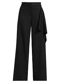 Draped Wool-Silk Straight-Leg Pants