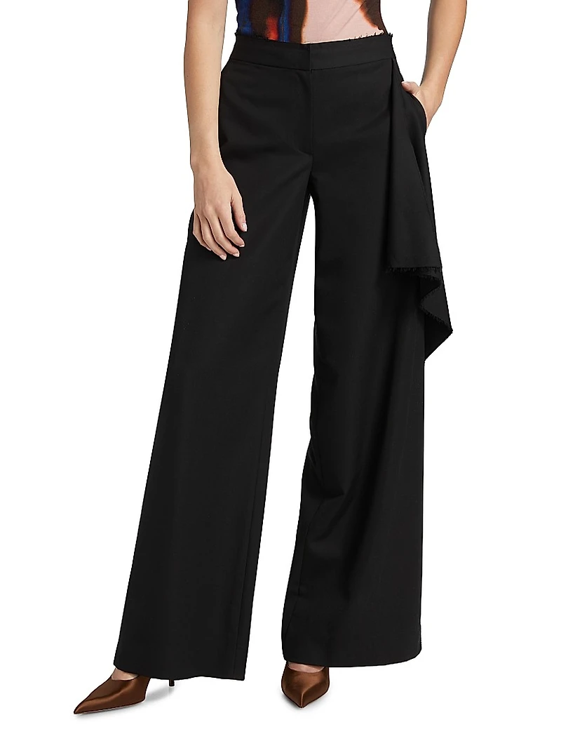 Draped Wool-Silk Straight-Leg Pants
