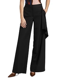 Draped Wool-Silk Straight-Leg Pants