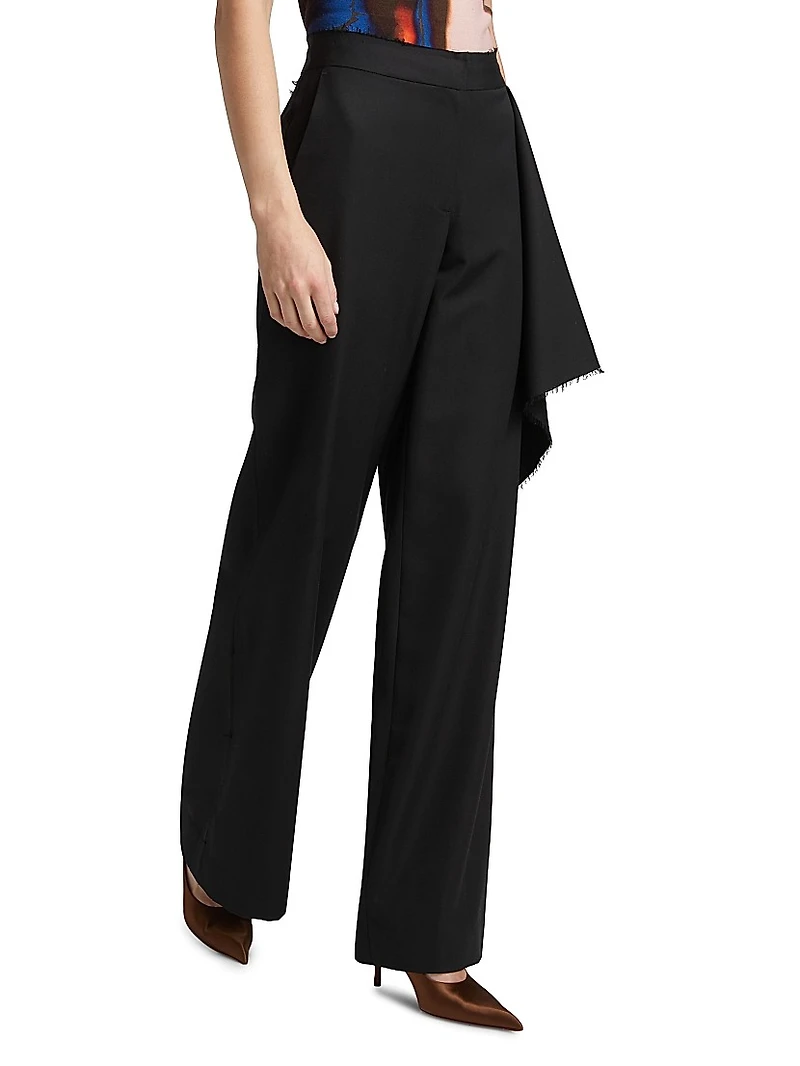 Draped Wool-Silk Straight-Leg Pants