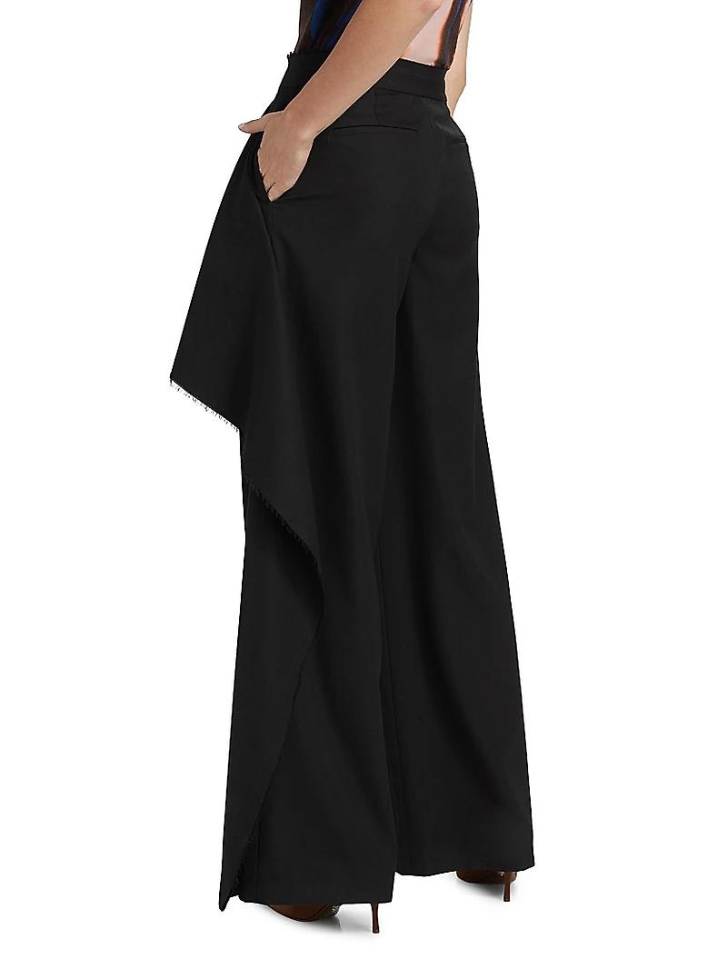Draped Wool-Silk Straight-Leg Pants