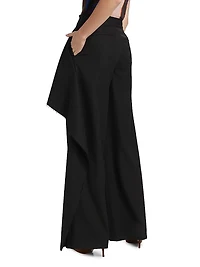 Draped Wool-Silk Straight-Leg Pants