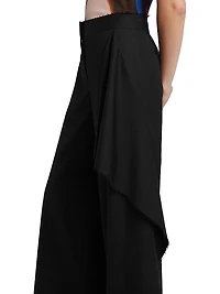 Draped Wool-Silk Straight-Leg Pants