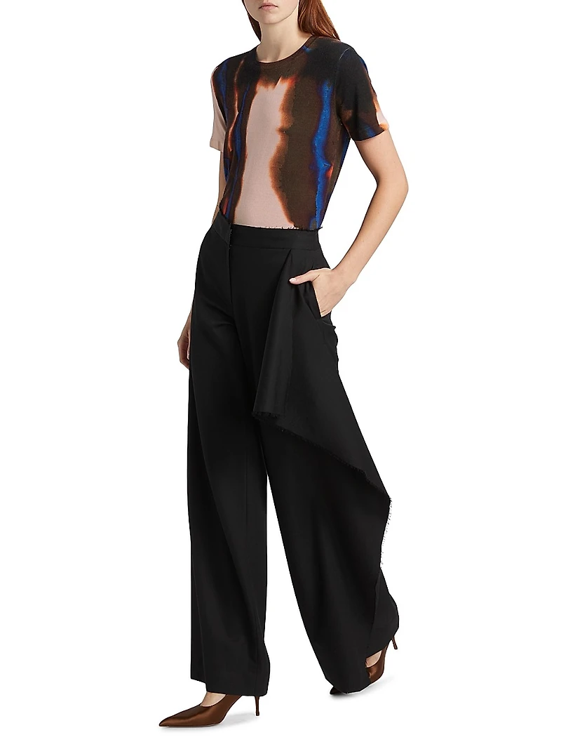 Draped Wool-Silk Straight-Leg Pants