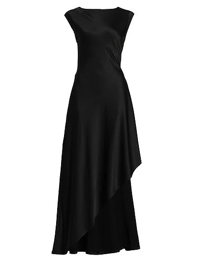 Asymmetric Satin Fit & Flare Gown
