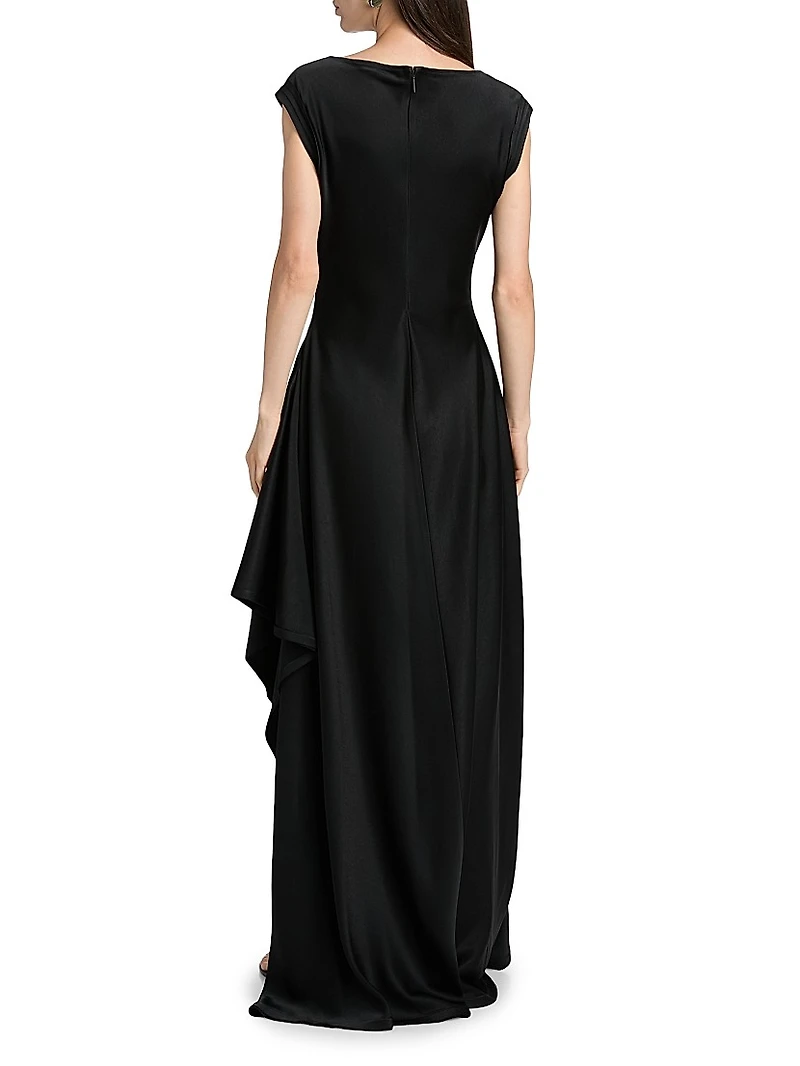 Asymmetric Satin Fit & Flare Gown