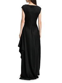 Asymmetric Satin Fit & Flare Gown