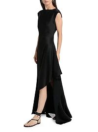 Asymmetric Satin Fit & Flare Gown