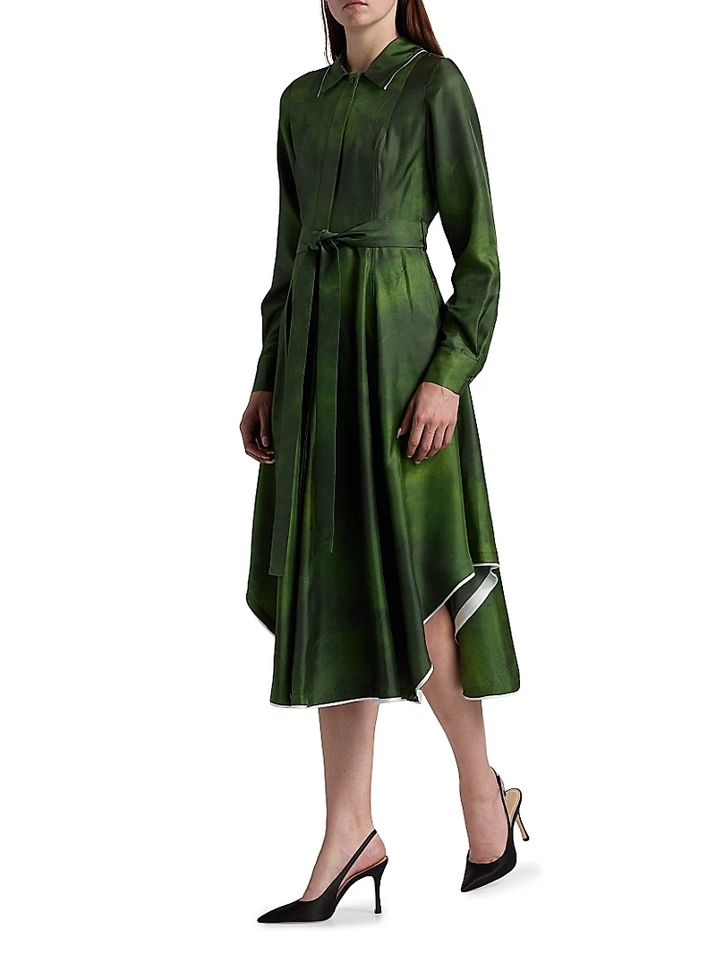 Smudged Canvas Silk Twill Shirtdress