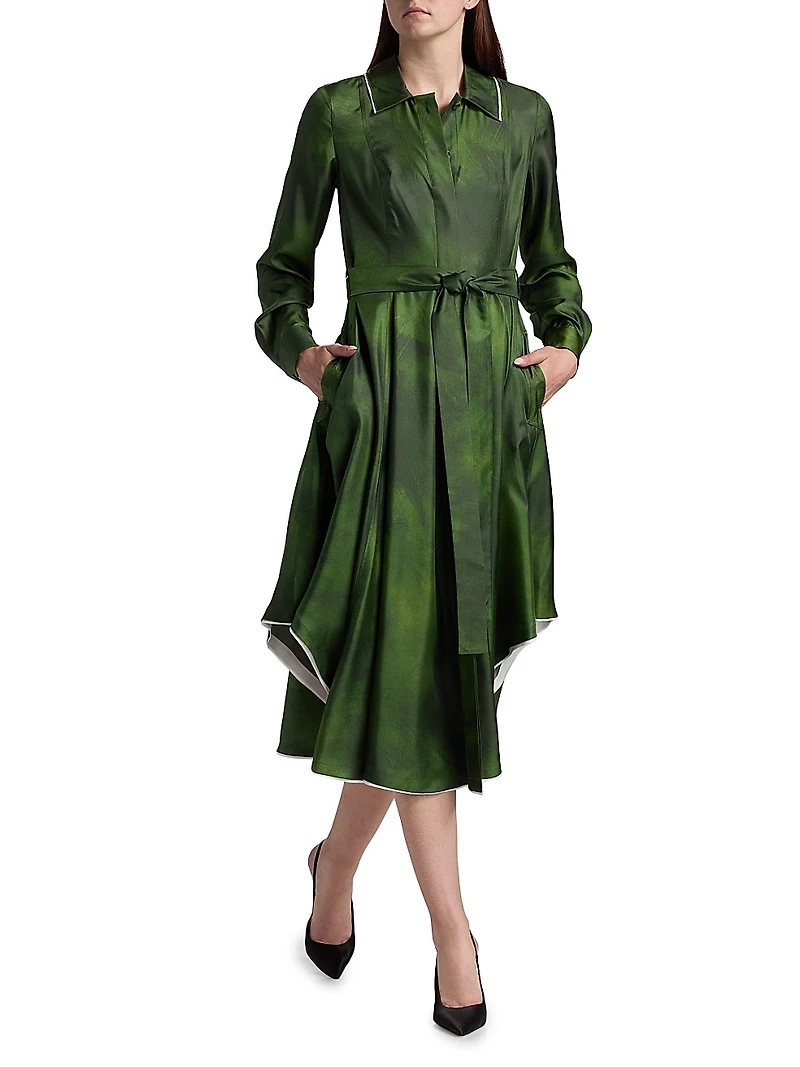 Smudged Canvas Silk Twill Shirtdress