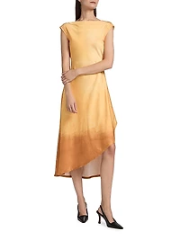 Smudged Canvas Asymmetric Midi-Dress