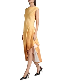 Smudged Canvas Asymmetric Midi-Dress