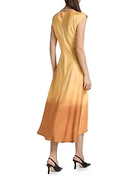 Smudged Canvas Asymmetric Midi-Dress