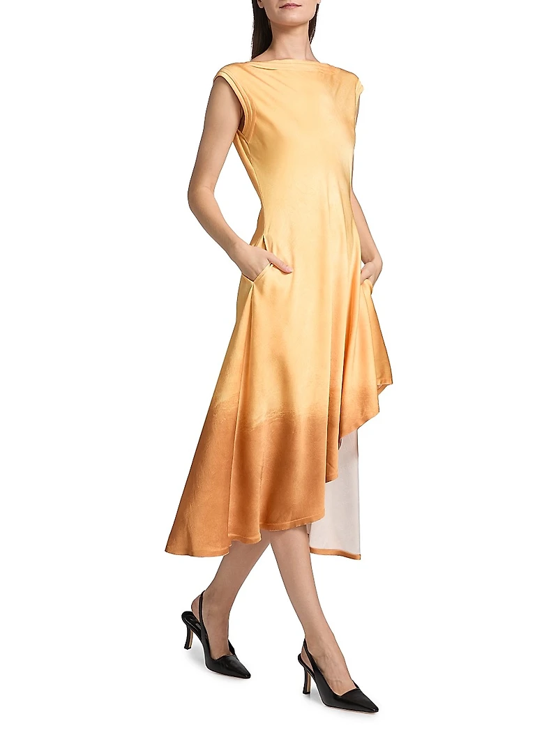 Smudged Canvas Asymmetric Midi-Dress