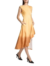 Smudged Canvas Asymmetric Midi-Dress