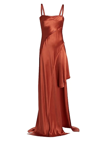 Crinkled Satin Bias Slip Gown