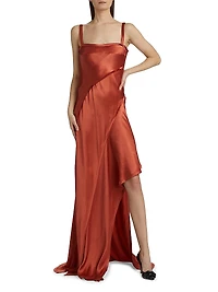 Crinkled Satin Bias Slip Gown