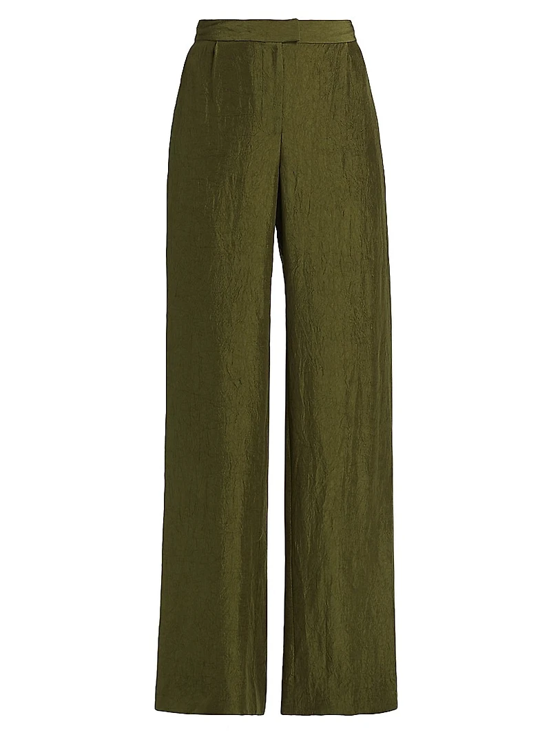 Crinkled Satin Straight-Leg Trousers