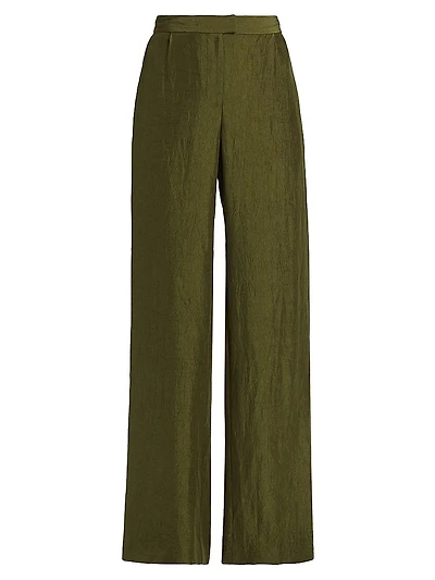 Crinkled Satin Straight-Leg Trousers