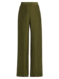 Crinkled Satin Straight-Leg Trousers