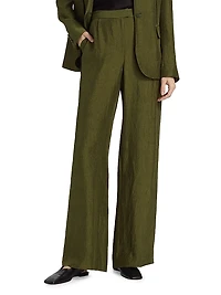 Crinkled Satin Straight-Leg Trousers